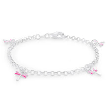 Load image into Gallery viewer, Sterling Silver Pink Dragonfly Bracelet 16cm