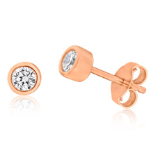 Load image into Gallery viewer, Rose Gold Plated Sterling Silver Zirconia Bezel Stud Earrings