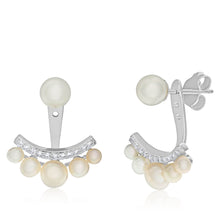 Load image into Gallery viewer, Sterling Silver Freshwater Pearl and Cubic Zirconia Ear Jacket Stud Earrings