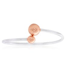 Load image into Gallery viewer, Sterling Silver Rose Gold Plated Fancy Ball Torque Flexible Bangle