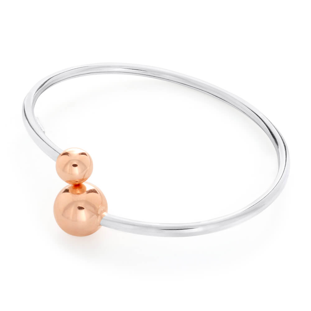 Sterling Silver Rose Gold Plated Fancy Ball Torque Flexible Bangle