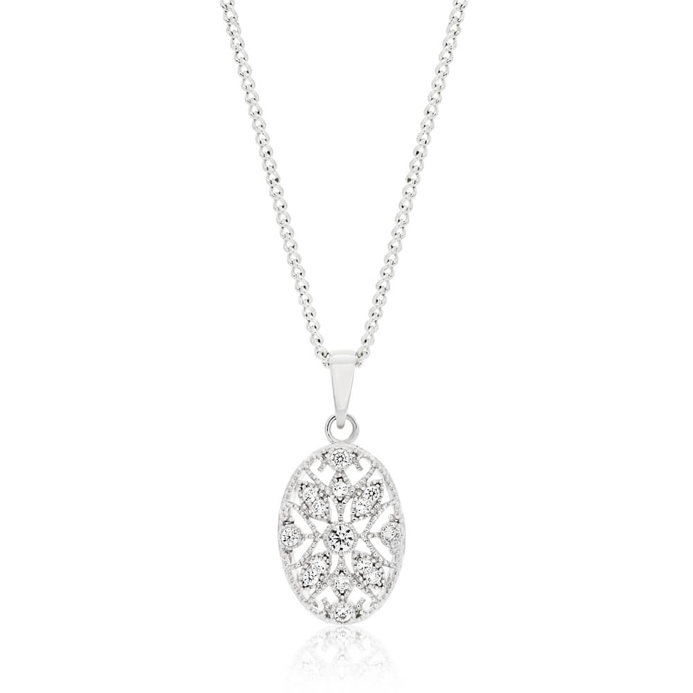 Sterling Silver Cubic Zirconia Vintage Style Pendant