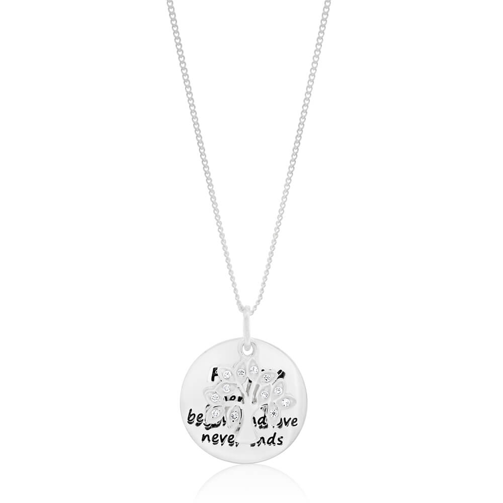 Sterling Silver Cubic Zirconia Tree Of Life & Round Disc Pendant