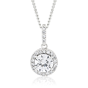 Sterling Silver Rhodium Plated Cubic Zirconia Round Pendant
