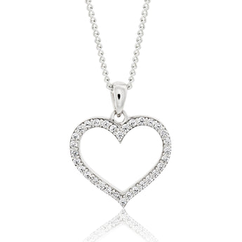 Sterling Silver Rhodium Plated Cubic Zirconia Open Heart Pendant