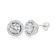 Load image into Gallery viewer, Sterling Silver Rhodium Plated Cubic Zirconia Round Stud Earrings