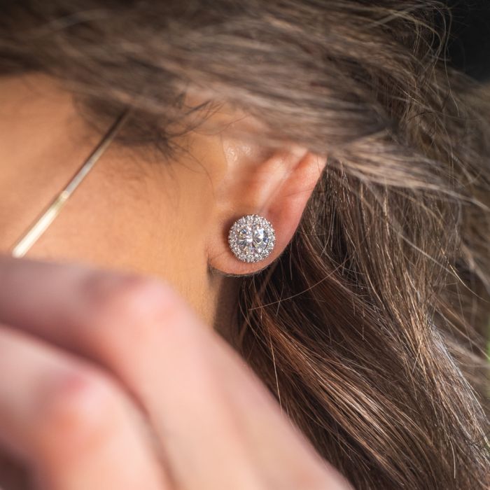 Round halo diamond shop earrings
