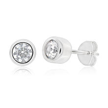 Load image into Gallery viewer, Sterling Silver Rhodium Plated Cubic Zirconia Cylinder Stud Earrings