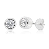Sterling Silver Rhodium Plated Cubic Zirconia Cylinder Stud Earrings