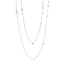 Load image into Gallery viewer, Sterling Silver Simulated Pearl, Bead and Zirconia Long Chain 80cm