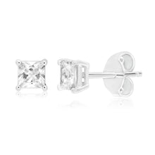 Load image into Gallery viewer, Sterling Silver Cubic Zirconia 4mm Princess Cut Stud Earrings