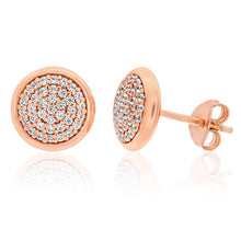 Load image into Gallery viewer, Gold Plated Sterling Silver Cubic Zirconia Pave Round Stud Earrings