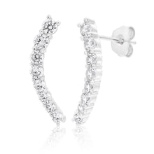 Load image into Gallery viewer, Sterling Silver Cubic Zirconia Mini Curve Climber Stud Earrings