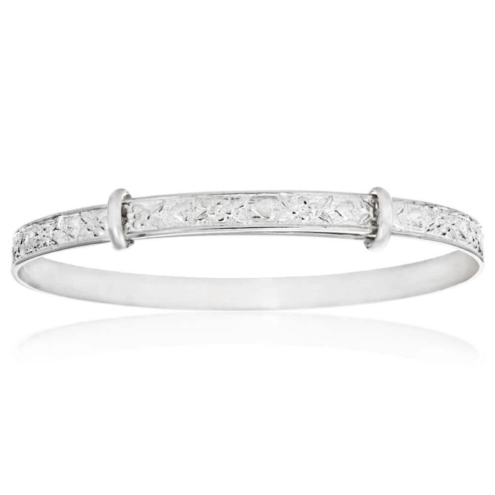 Sterling Silver Embossed Patterned Expandable Baby Bangle
