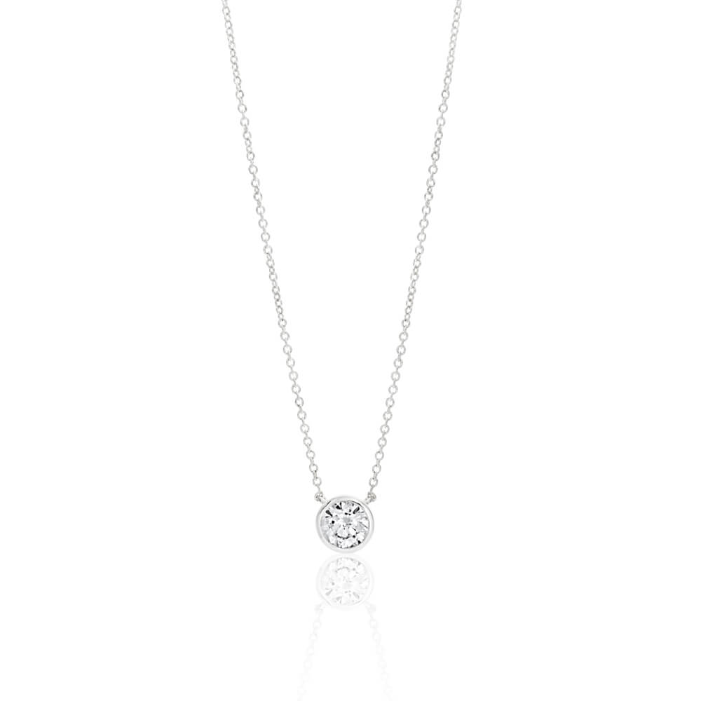 Sterling Silver Cubic Zirconia Bezel 6mm Pendant With 45cm Chain