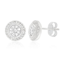 Load image into Gallery viewer, Sterling Silver Cubic Zirconia Round Halo Stud Earrings