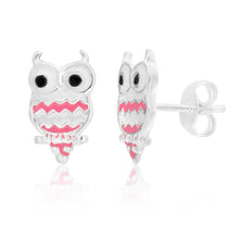 Load image into Gallery viewer, Sterling Silver Owl Pink Stud Earrings