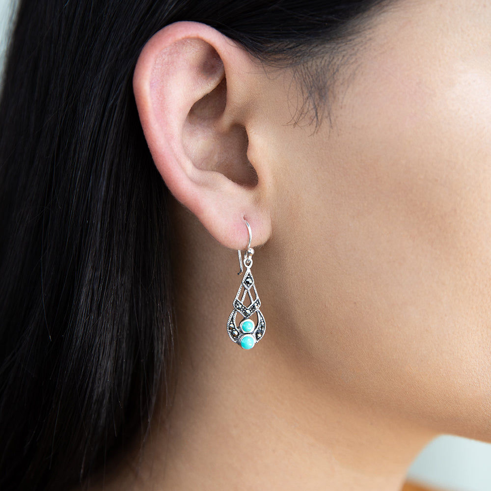 Sterling Silver Created Turquoise Vintage Drop Earrings Grahams