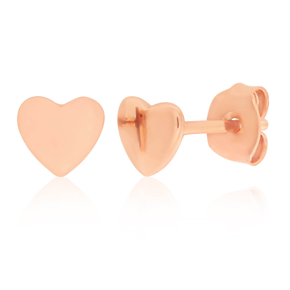 Rose Gold Plated Sterling Silver Plain Heart Stud Earrings