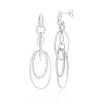 Load image into Gallery viewer, Sterling Silver Rhodium Plated Cubic Zirconia Multi Hoops Drop Earrings