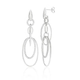 Sterling Silver Rhodium Plated Cubic Zirconia Multi Hoops Drop Earrings