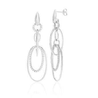 Sterling Silver Rhodium Plated Cubic Zirconia Multi Hoops Drop Earrings