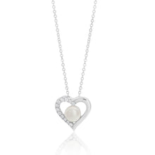 Load image into Gallery viewer, Sterling Silver Freshwater Pearl and Cubic Zirconia Heart Pendant