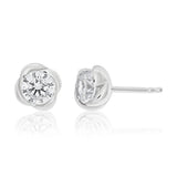 Sterling Silver Cubic Zirconia Flower Stud Earrings