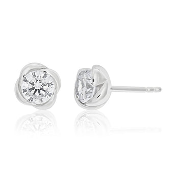 Sterling Silver Cubic Zirconia Flower Stud Earrings