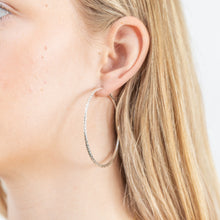 Load image into Gallery viewer, Sterling Silver 50mm Diamond Cut Hoop Earrings