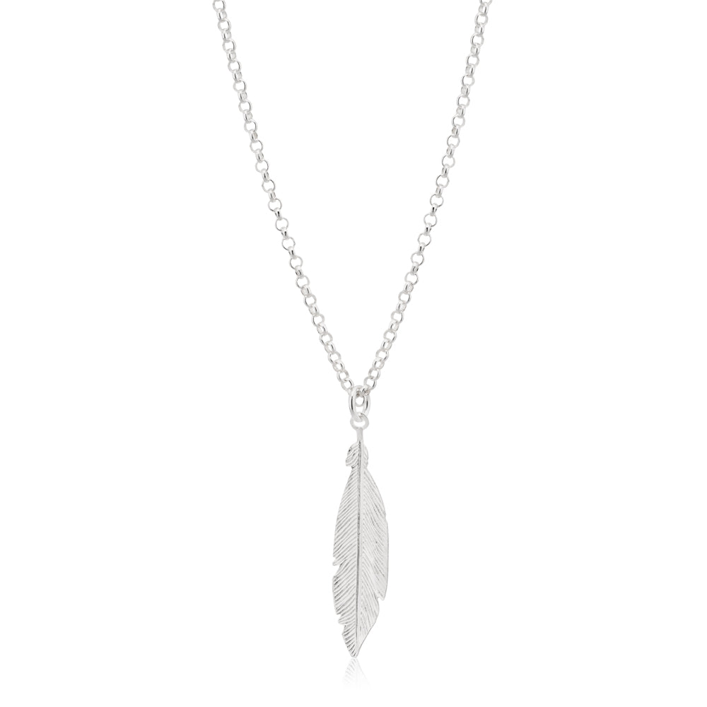 Sterling Silver Fancy Feather Pendant With 45cm Chain