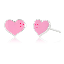 Load image into Gallery viewer, Sterling Silver Pink Enamel Heart Stud Earrings
