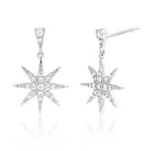 Load image into Gallery viewer, Sterling Silver Rhodium Plated Cubic Zirconia Starburst Drop Earrings