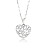 Sterling Silver Rhodium Plated Cubic Zirconia Tree of Life  Haert Pendant With 40 + 5cm Chain