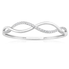 Load image into Gallery viewer, Sterling Silver Rhodium Plated Cubic Zirconia Open Twist 60mm Hinged Bangle