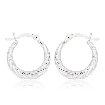 Sterling Silver Creole Twist Ridge Hoop Earrings
