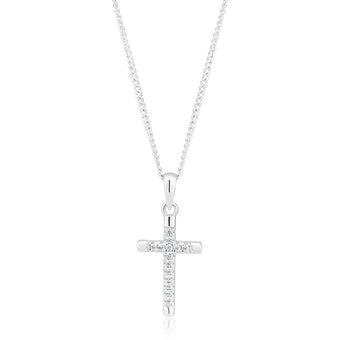Sterling Silver Rhodium Plated Cubic Zirconia Cross Pendant