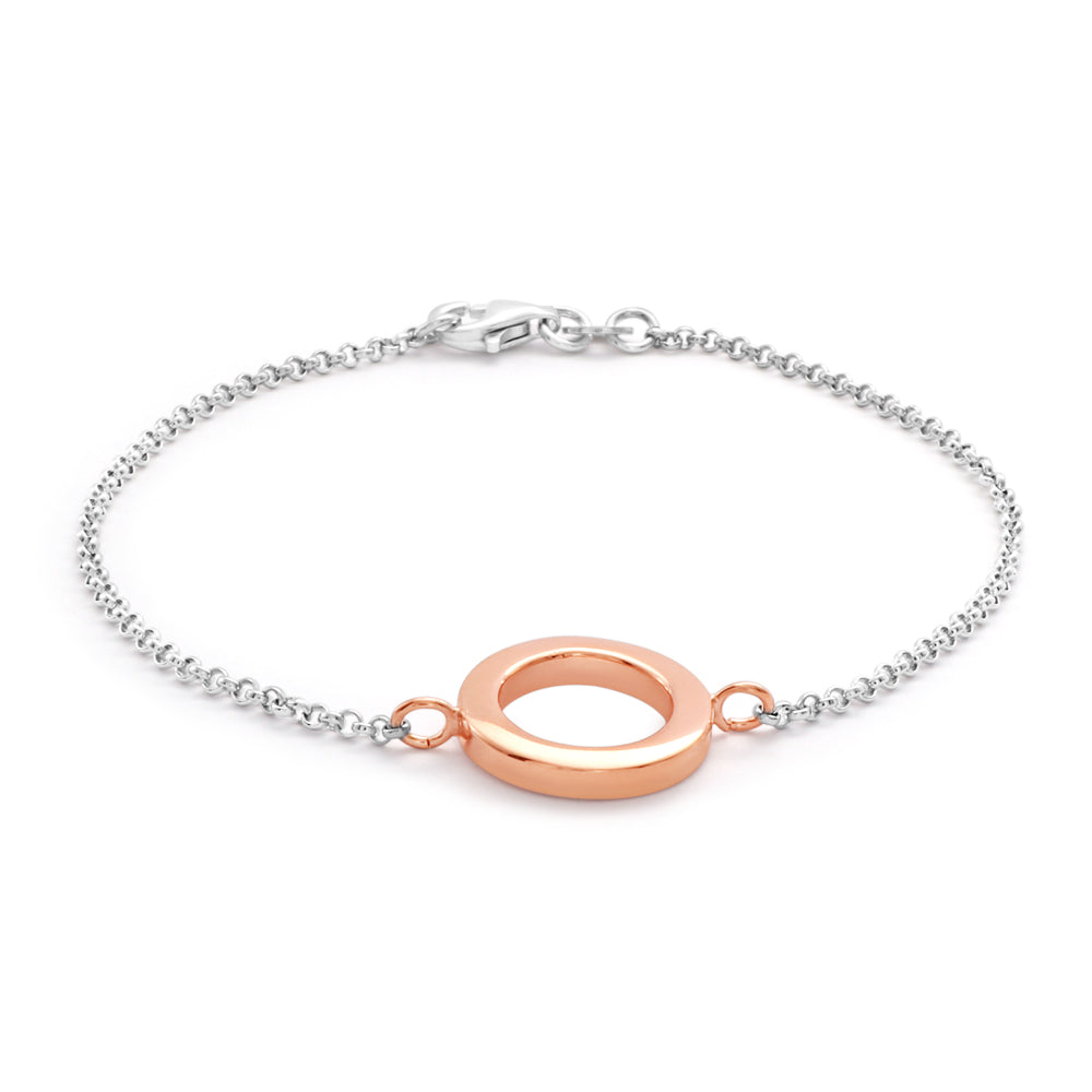 Sterling Silver 19cm Bracelet with Rose Gold Plated Open Circle
