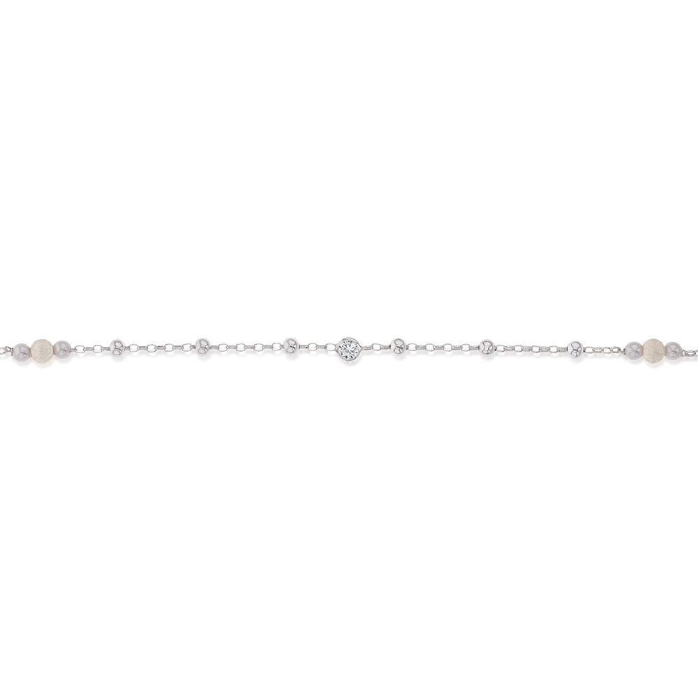 Sterling Silver Zirconia and Plain and Stardust Ball 26cm Anklet