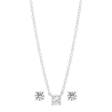 Load image into Gallery viewer, Sterling Silver Rhodium Plated 4mm Cubic Zirconia Studs and Pendant on 45cm Chain