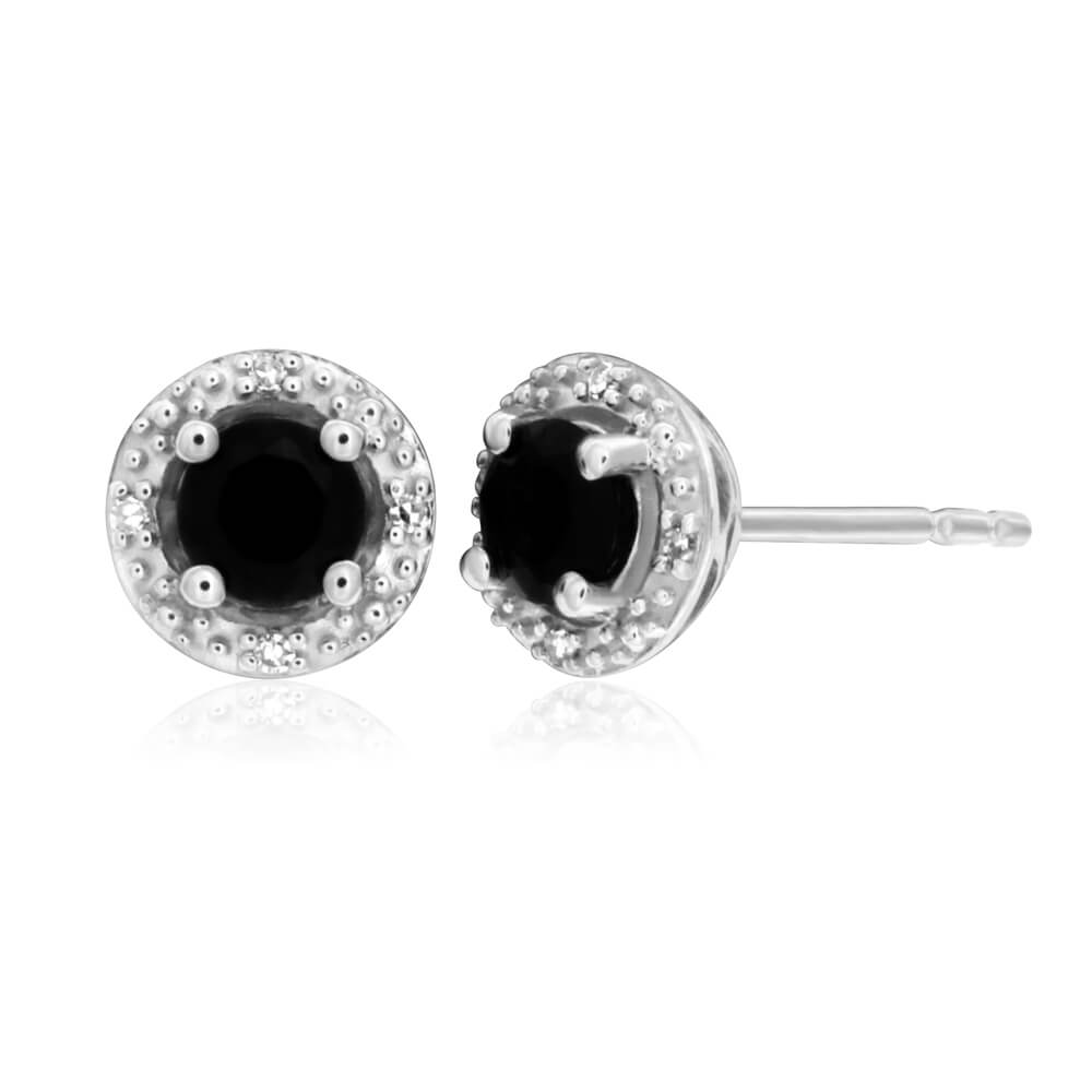 Sterling Silver 4mm Natural Sapphire & Diamond Stud Earrings