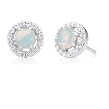 Load image into Gallery viewer, Sterling Silver Created White Opal and Cubic Zirconia Stud Earrings