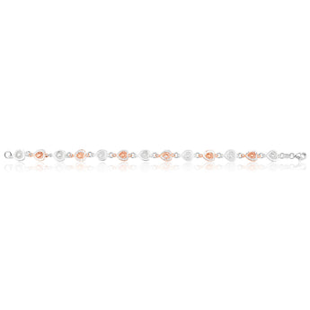 Sterling Silver Rose Gold Plated Fancy Heart Bracelet 19cm