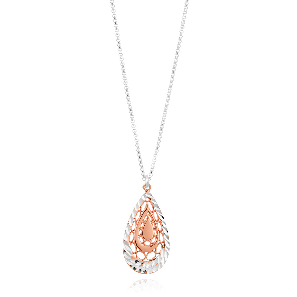 Sterling Silver Rose Gold Plated Fancy Pendant on 45cm Chain