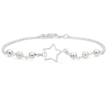Load image into Gallery viewer, Sterling Silver Star and Simulated Pearl Fancy Bracelet 19cm