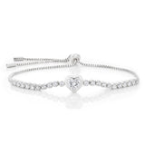 Sterling Silver Rhodium Plated Zirconia Heart Adjustable Bracelet