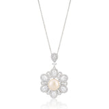 Sterling Silver Rhodium Plated Freshwater Pearl and Zirconia Pendant