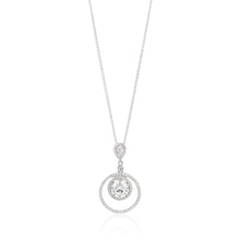 Load image into Gallery viewer, Sterling Silver Rhodium Plated Zirconia Double Ring Pave Drop Pendant