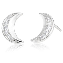 Load image into Gallery viewer, Sterling Silver Rhodium Plated Zirconia Crescent Stud Earrings