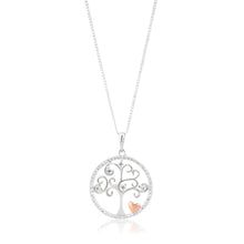Load image into Gallery viewer, Sterling Silver Rhodium and Rose Gold Plated Tree of Life and Heart Zirconia Pendant